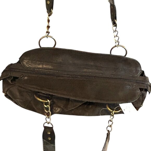 Bertini Brown Leather East West Bag Purse NWT Gold Chain Italy Slouchy Designer - Picture 3 of 8